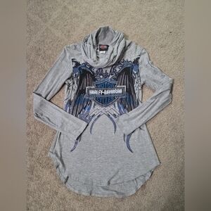Harley-Davidson Tunic Length Rhinestone Cowl Neck Top Size Small